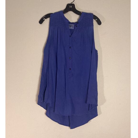 Holding Horses Anthropologie Smocked Electric Blue Sleeveless Top Soft ~Sz S/M/L - Picture 4 of 8